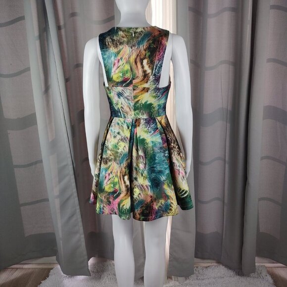 Forever 21 Womens Galaxy Printed Graphic Colorful Fit & Flare Mini Dress Size M - Picture 4 of 11